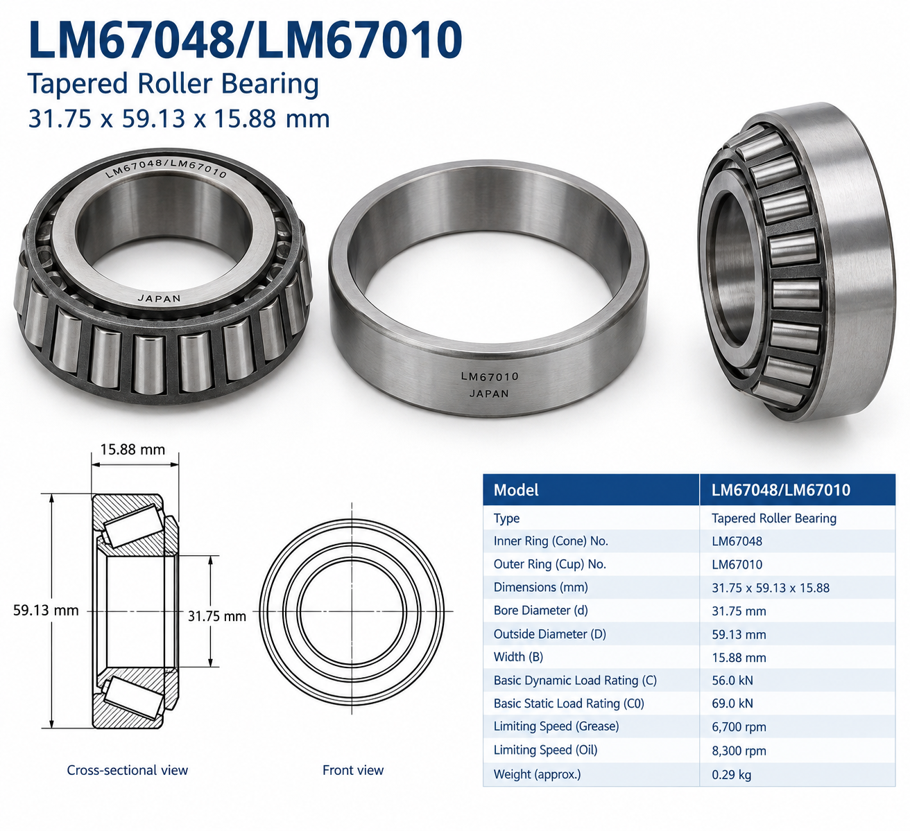 LM67048/LM67010  Tapered Roller Bearing 31.75x59.13x15.88mm - Image 1